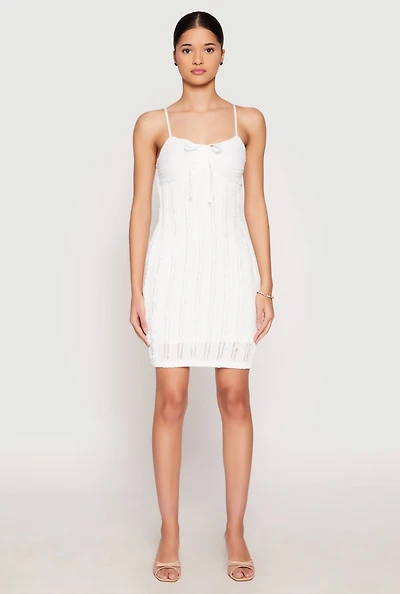 Womens Almost Famous Sweetheart Tie Front Mini Dress, White, Size L