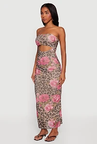 Patterned Keyhole Front Ruched Maxi Tube Dress