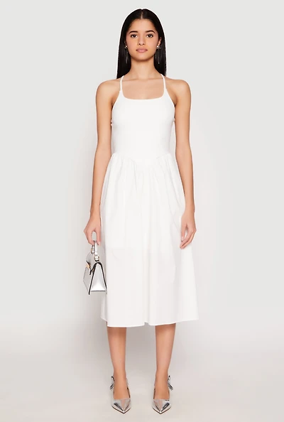 Womens Almost Famous Sleeveless Empire Waist Midi Dress, White, Size S