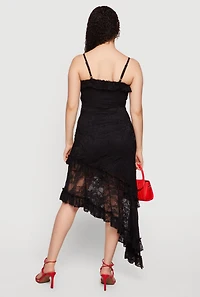 Lace Asymmetrical Ruffle Trim Maxi Dress