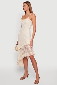 Lace Asymmetrical Ruffle Trim Maxi Dress