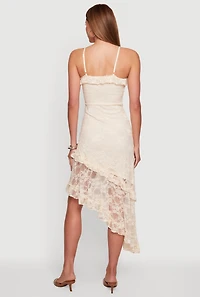 Lace Asymmetrical Ruffle Trim Maxi Dress