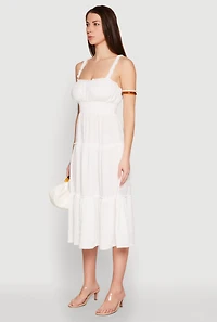 Womens Almost Famous Smocked Empire Waist Tiered Dress, White, Size L