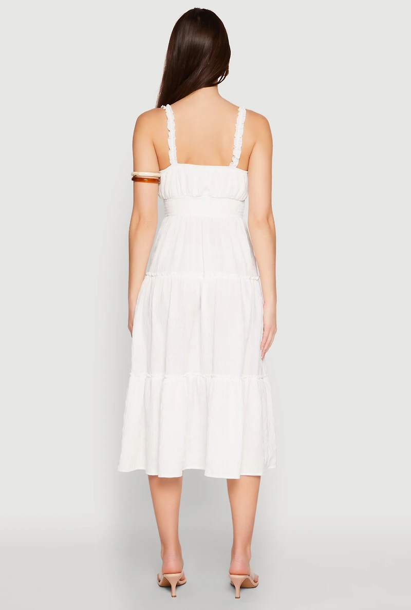 Womens Almost Famous Smocked Empire Waist Tiered Dress, White, Size M