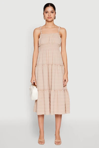 Womens Almost Famous Smocked Empire Waist Tiered Dress,