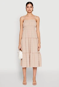 Womens Almost Famous Smocked Empire Waist Tiered Dress,
