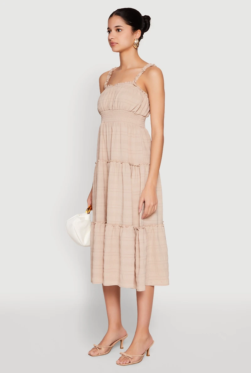Womens Almost Famous Smocked Empire Waist Tiered Dress, L