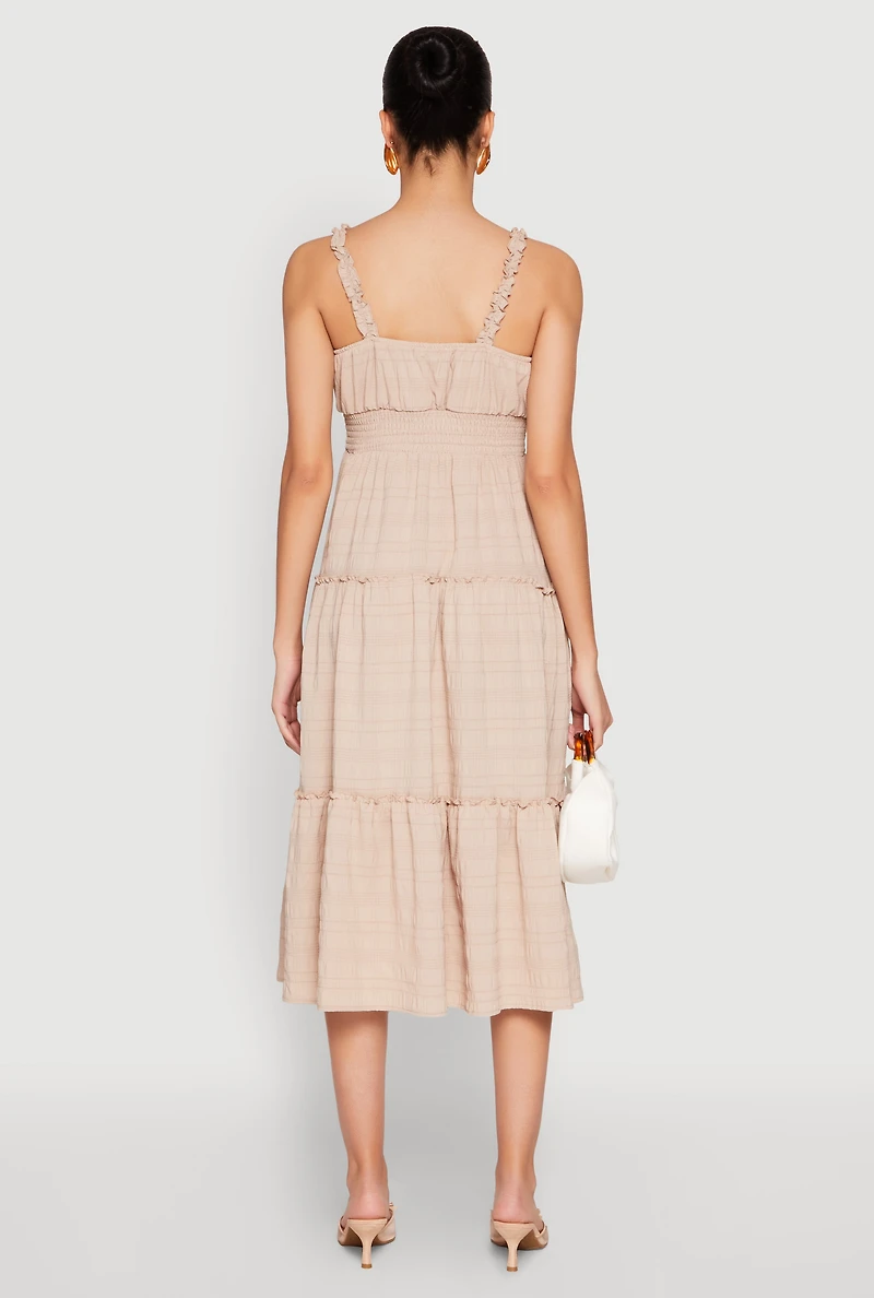 Womens Almost Famous Smocked Empire Waist Tiered Dress, L