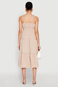 Womens Almost Famous Smocked Empire Waist Tiered Dress, L