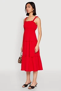 Womens Almost Famous Smocked Empire Waist Tiered Dress, Red, Size L