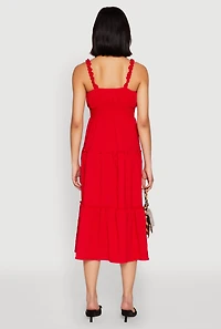 Womens Almost Famous Smocked Empire Waist Tiered Dress, Red, Size M