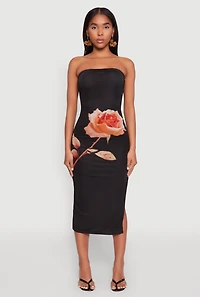 Womens Madden Girl Mesh Rose Graphic Tube Dress, Black, Size M