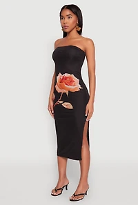 Womens Madden Girl Mesh Rose Graphic Tube Dress, Black, Size M