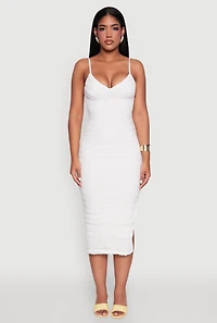 Womens Madden Girl Lace Detail Side Slit Cami Dress, White, Size L