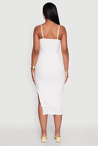 Womens Madden Girl Lace Detail Side Slit Cami Dress, White, Size L