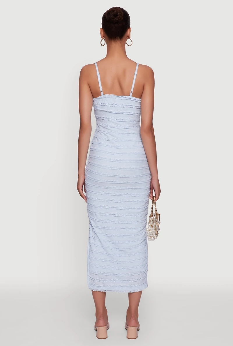 Womens Madden Girl Lace Detail Side Slit Cami Dress, Blue, Size L