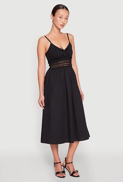 Womens Almost Famous Crochet Empire Waist Midi Dress, Black, Size S