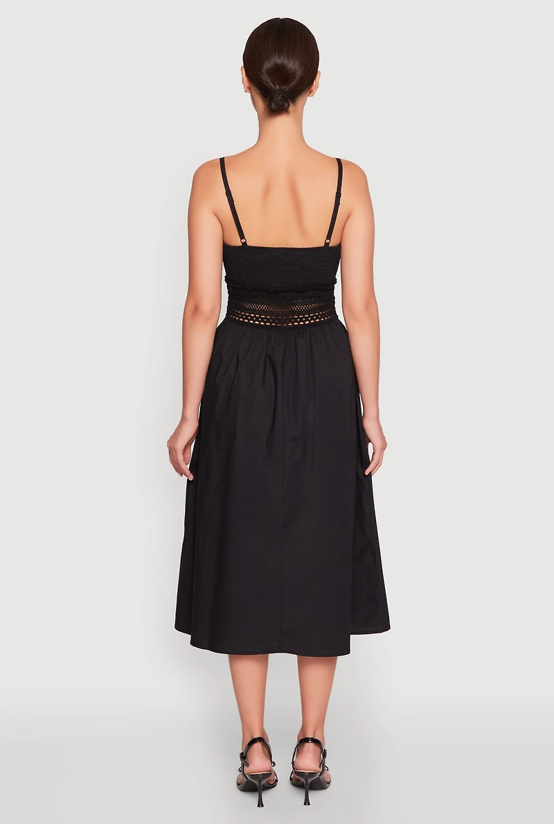 Womens Almost Famous Crochet Empire Waist Midi Dress, Black,