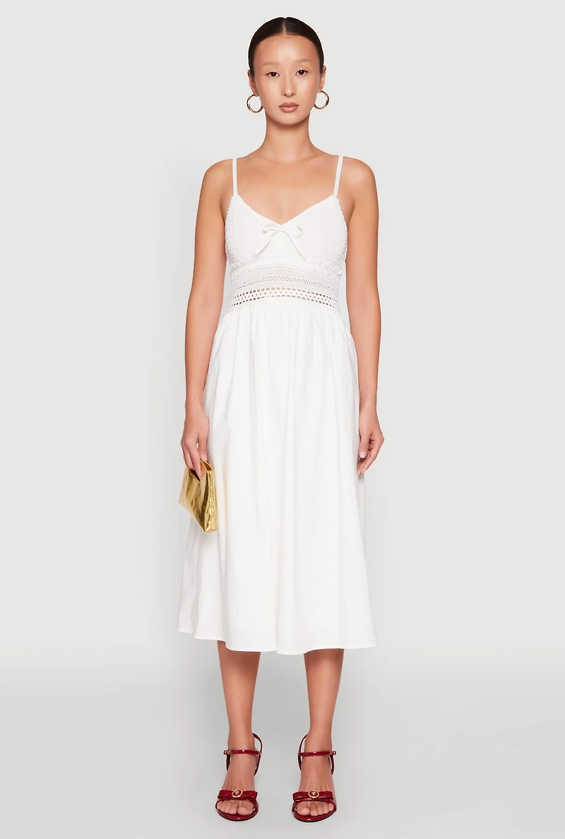 Womens Almost Famous Crochet Empire Waist Midi Dress, White,