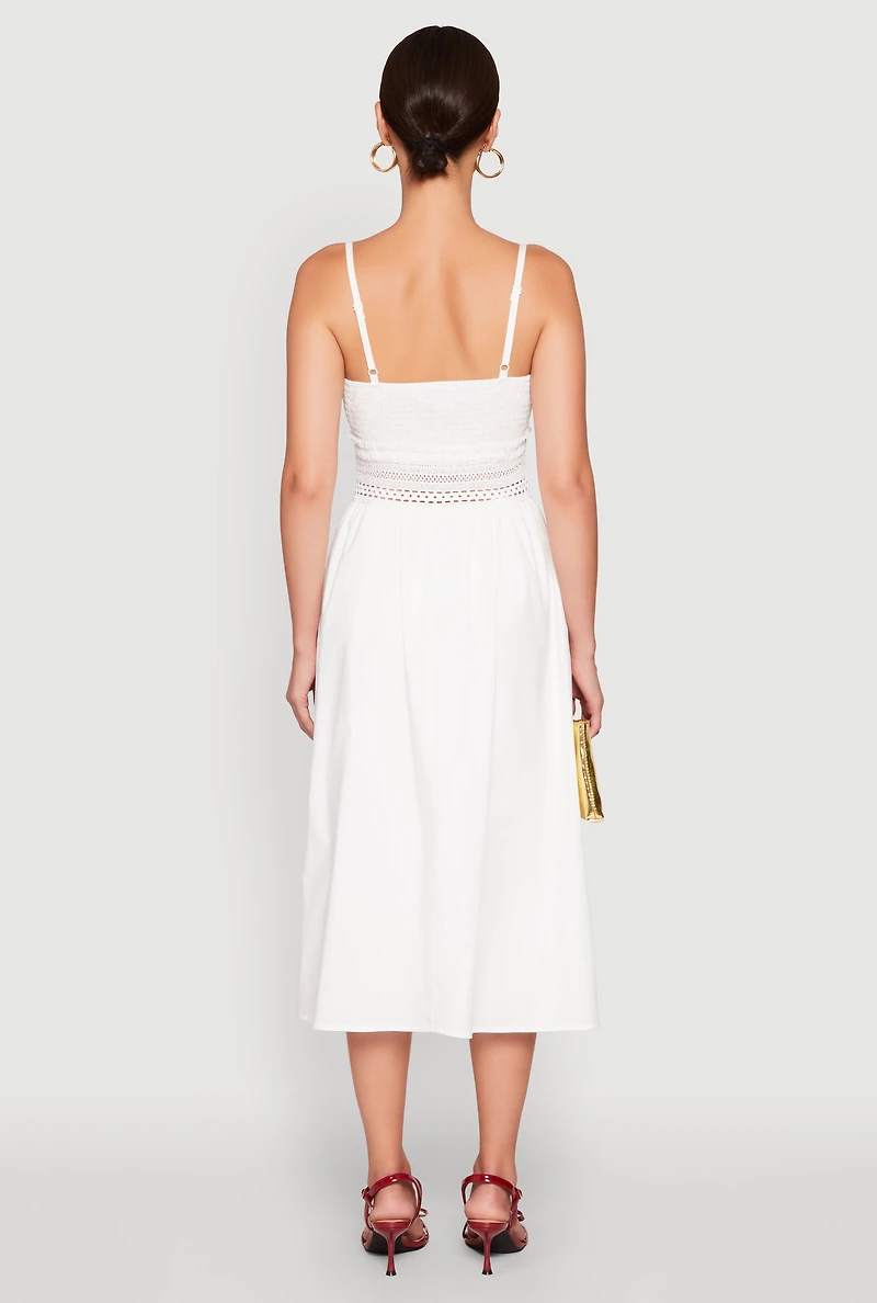 Womens Almost Famous Crochet Empire Waist Midi Dress, White, Size M