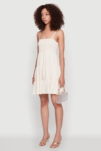 Womens Madden Girl Linen Tiered Sundress with Smocked Square Neck, Beige, Size L