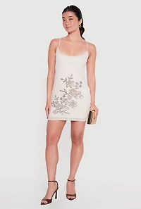 Rhinestone Floral Mesh Cami Mini Dress