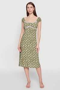 Womens Madden Girl Ditsy Floral Sundress with Lace Details, Green,