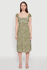 Womens Madden Girl Ditsy Floral Sundress with Lace Details, Green,