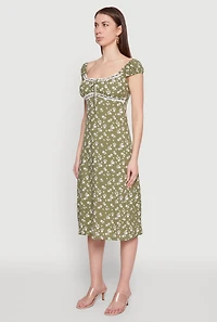 Womens Madden Girl Ditsy Floral Sundress with Lace Details, Green, Size L