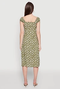 Womens Madden Girl Ditsy Floral Sundress with Lace Details, Green, Size L