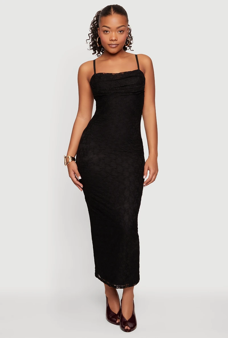 Lace Cowl Neck Sweetheart Neckline Keyhole Back Dress