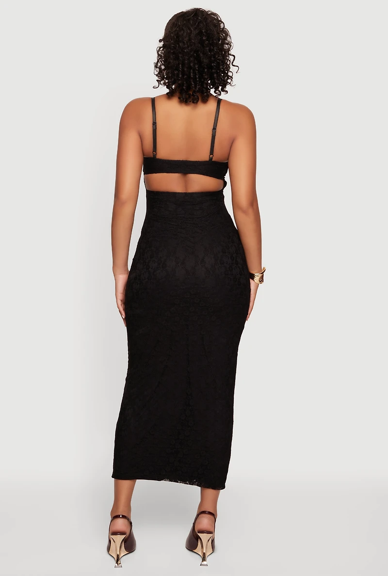 Lace Cowl Neck Sweetheart Neckline Keyhole Back Dress