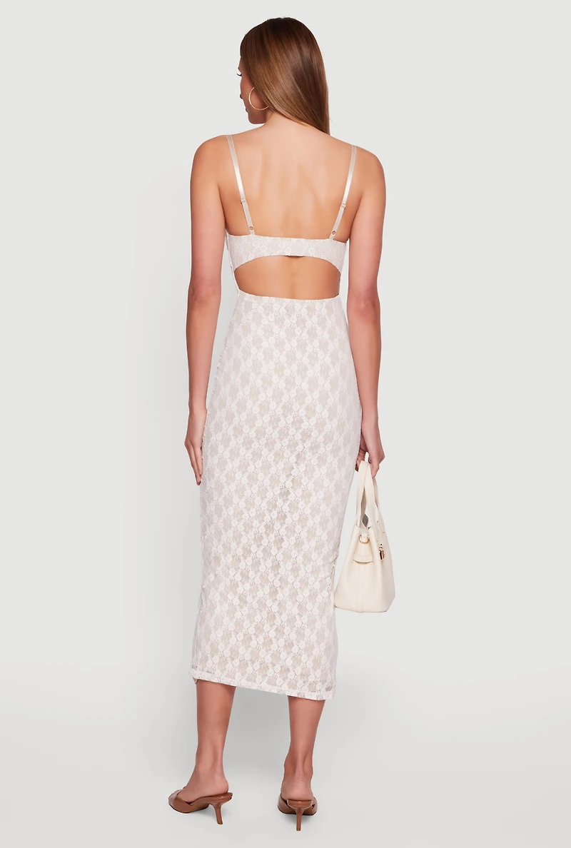 Lace Cowl Neck Sweetheart Neckline Keyhole Back Dress