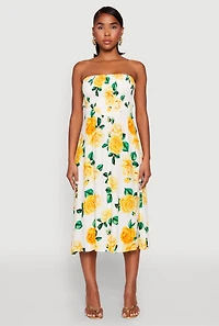 Womens Almost Famous Floral Print Smocked Midi Dress, Multi,