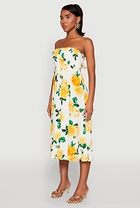 Womens Almost Famous Floral Print Smocked Midi Dress, Multi,