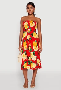 Almost Famous Floral Print Smocked Midi Dress