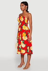 Womens Almost Famous Floral Print Smocked Midi Dress, Multi, Size L