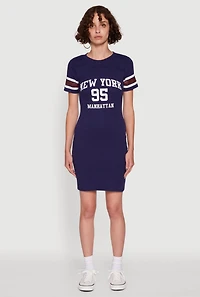 Womens Manhattan New York 95 Graphic T Shirt Dress, Blue, Size XL