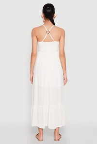 Womens Almost Famous Smocked O Ring Tiered Maxi Dress, White,