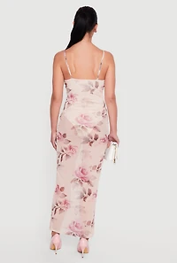Floral Mesh Bustier Maxi Dress with Built-In Bodysuit