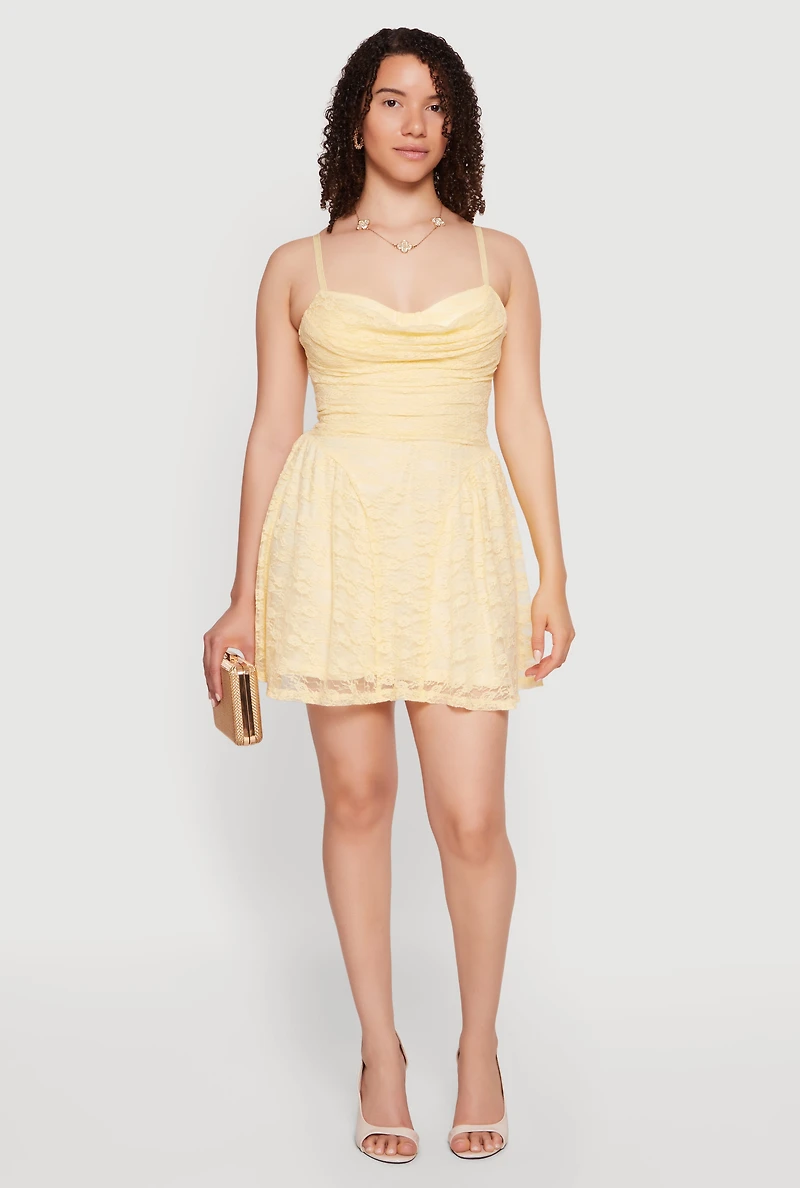 Almost Famous Sleeveless Lace Cowl Neck Mini Dress