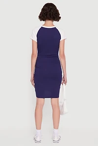 83 Graphic Raglan Sleeve Ruched Side T-Shirt Dress