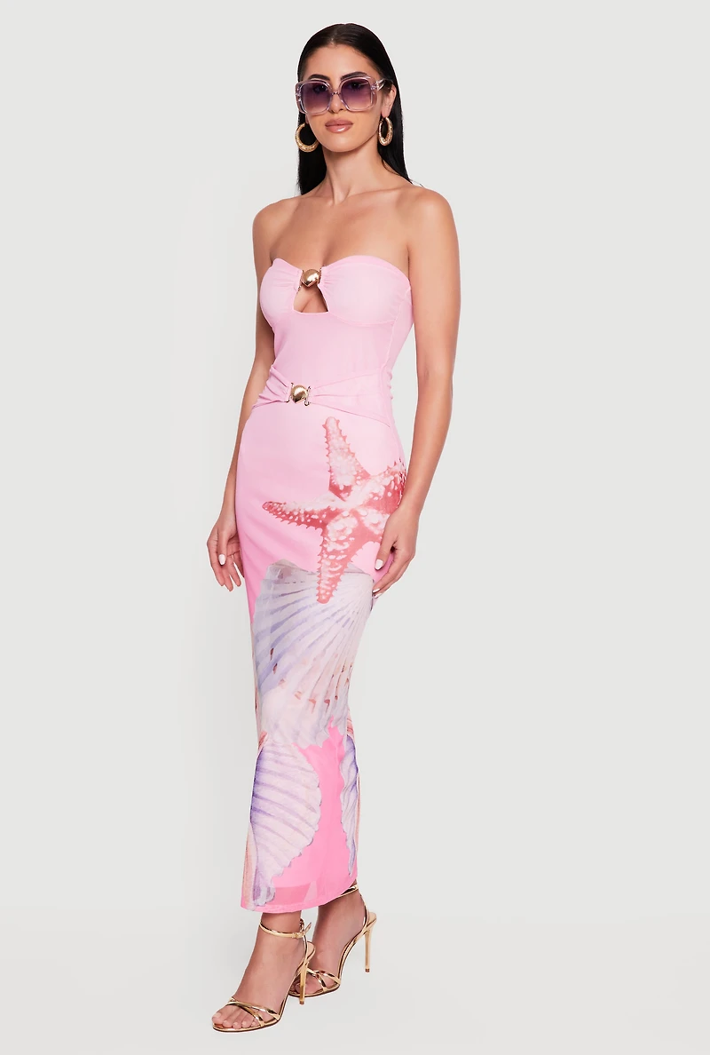 Almost Famous Starfish and Seashell Print Maxi Dress