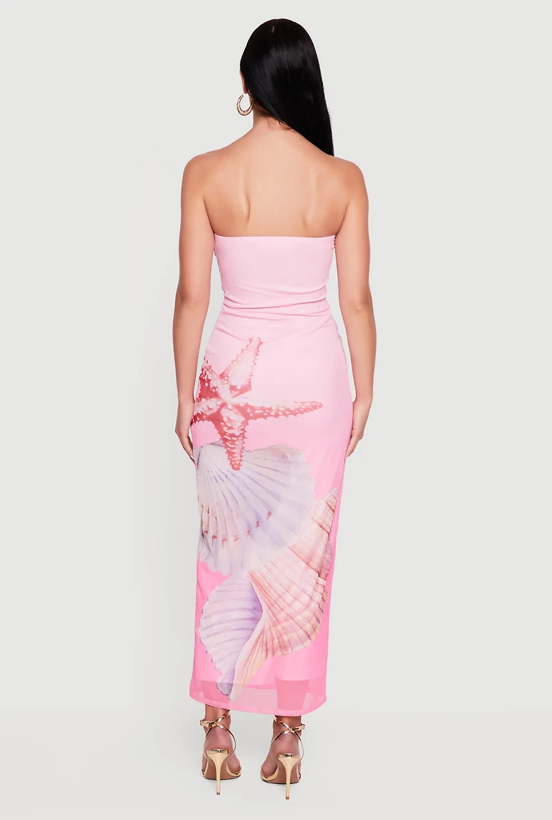 Almost Famous Starfish and Seashell Print Maxi Dress