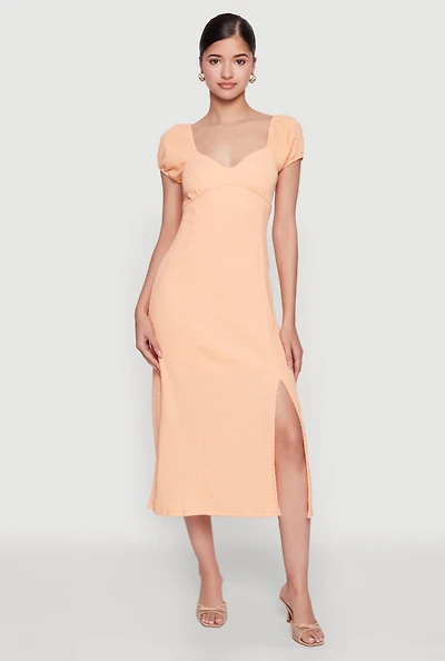 Womens Madden Girl Side Slit Peasant Dress, Orange, Size L