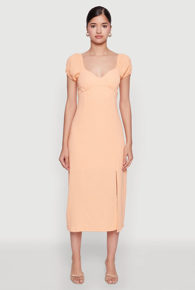 Womens Madden Girl Side Slit Peasant Dress, Orange, Size M