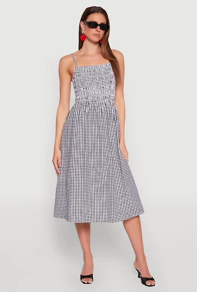 Womens Almost Famous Cut Out Back Gingham Dress, Multi, Size L