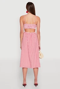 Womens Almost Famous Cut Out Back Gingham Dress, Red, Size L