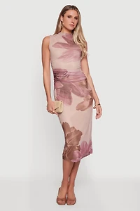 Almost Famous Floral Mesh Ruched Side Dress