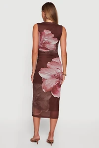 Almost Famous Floral Mesh Ruched Side Dress